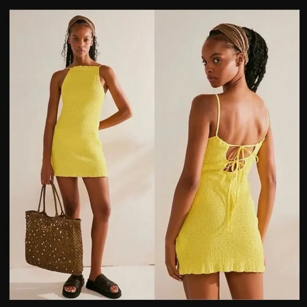Free People Free‑Est Iyla Smocked Mini Dress Blazing Yellow Size L